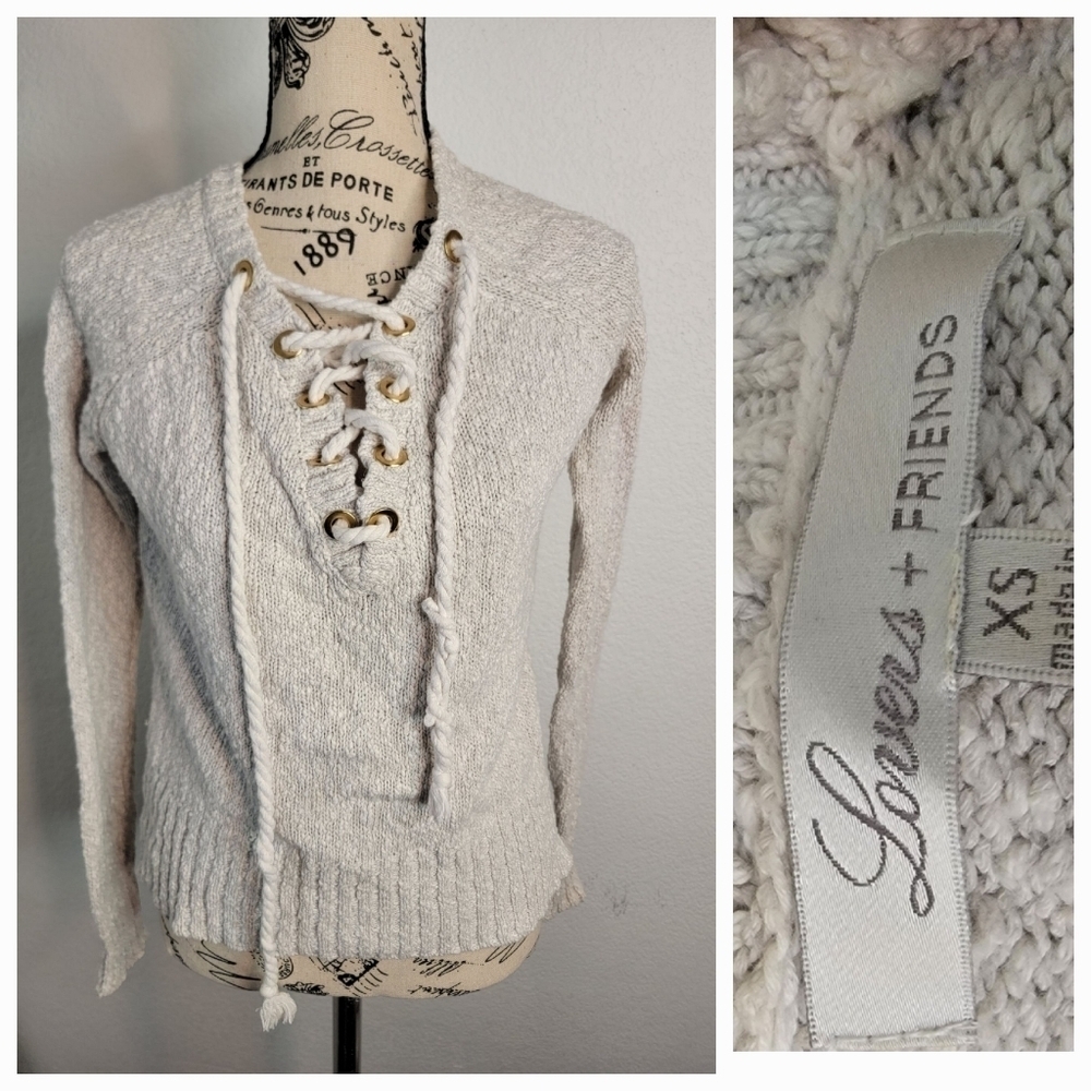 Lovers + friends Sweater Top XS Long Sleeve Lace Up Front Knit Pullover